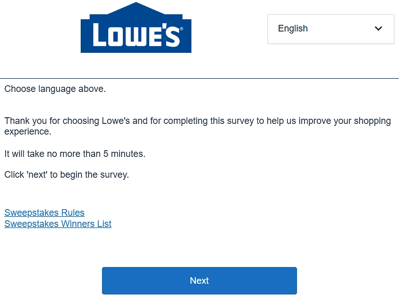 The lowe's survey sweepstakes homepage