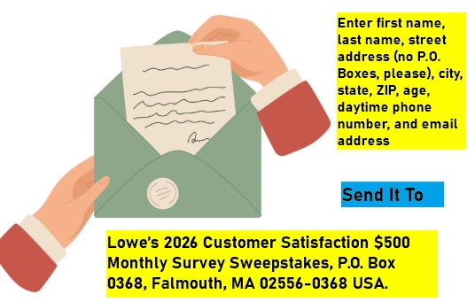 Enter details and insert in an envelope and send it to enter sweepstakes